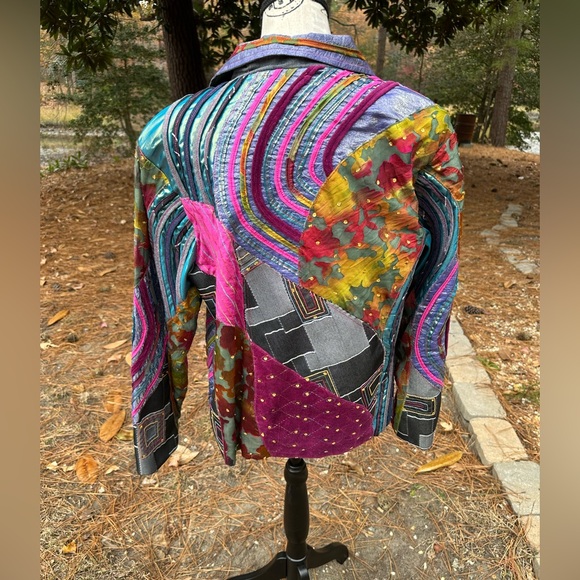 Boho Patchwork Quilted Jacket M Colorful Art To Wear Vibrant Sequin Dopamine - Picture 16 of 17